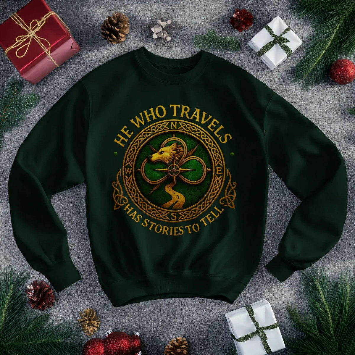 Irish Sweatshirt - He Who Travels Has Stories, Unisex - Celtic Wolfwear