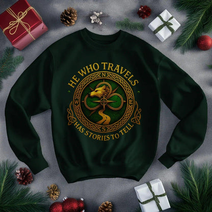Irish Sweatshirt - He Who Travels Has Stories, Unisex - Celtic Wolfwear
