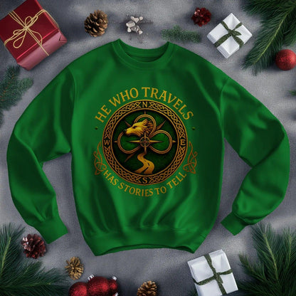 Irish Sweatshirt - He Who Travels Has Stories, Unisex - Celtic Wolfwear