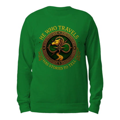 Irish Sweatshirt - He Who Travels Has Stories, Unisex - Celtic Wolfwear