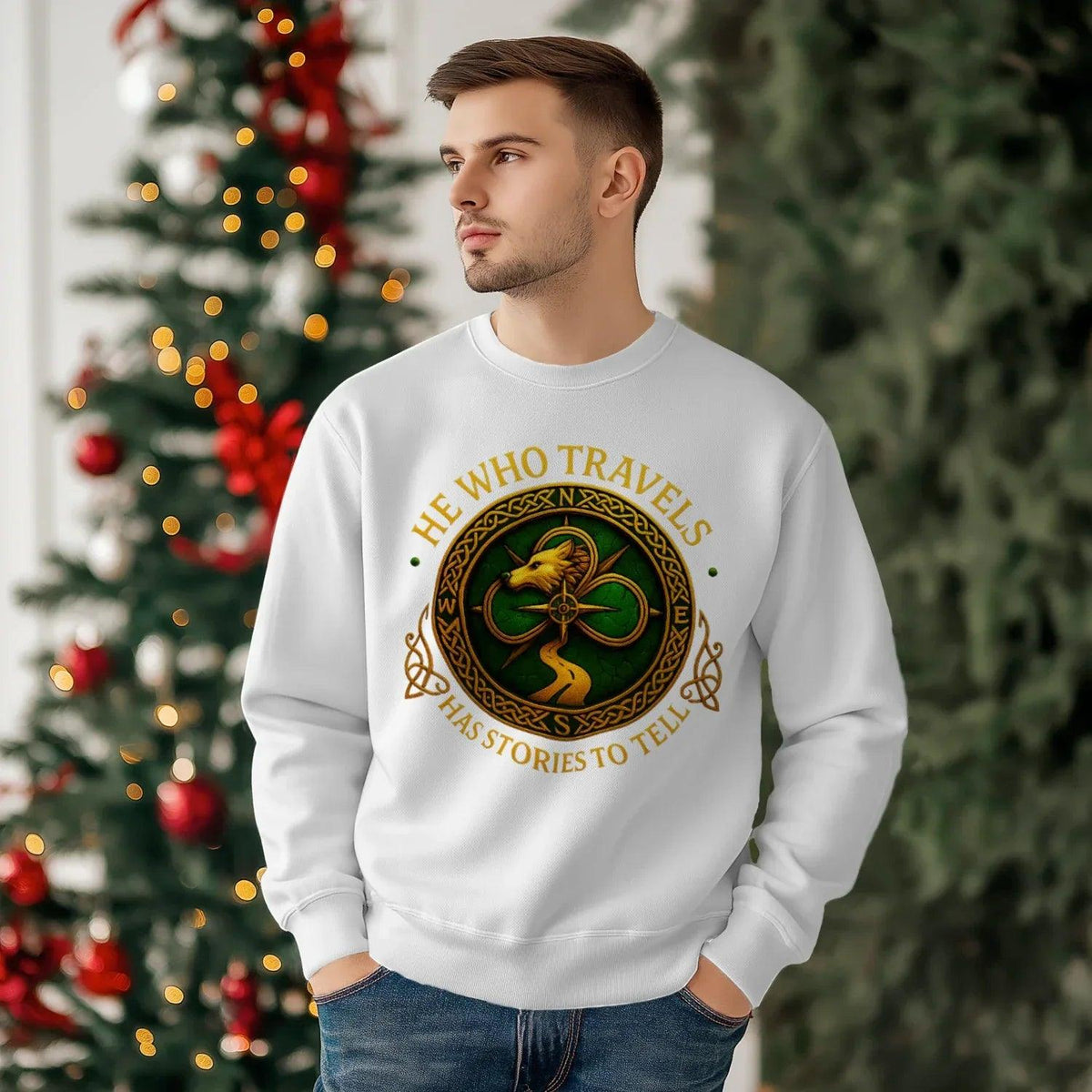 Irish Sweatshirt - He Who Travels Has Stories, Unisex - Celtic Wolfwear