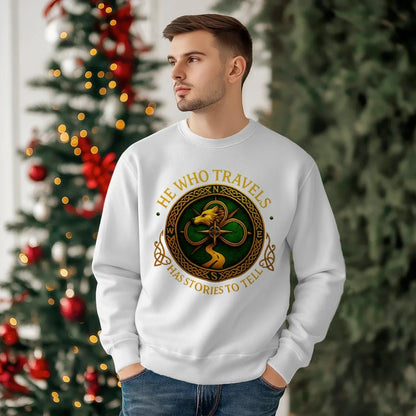 Irish Sweatshirt - He Who Travels Has Stories, Unisex - Celtic Wolfwear