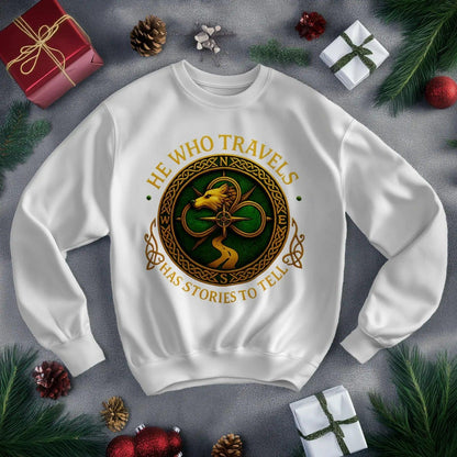 Irish Sweatshirt - He Who Travels Has Stories, Unisex - Celtic Wolfwear