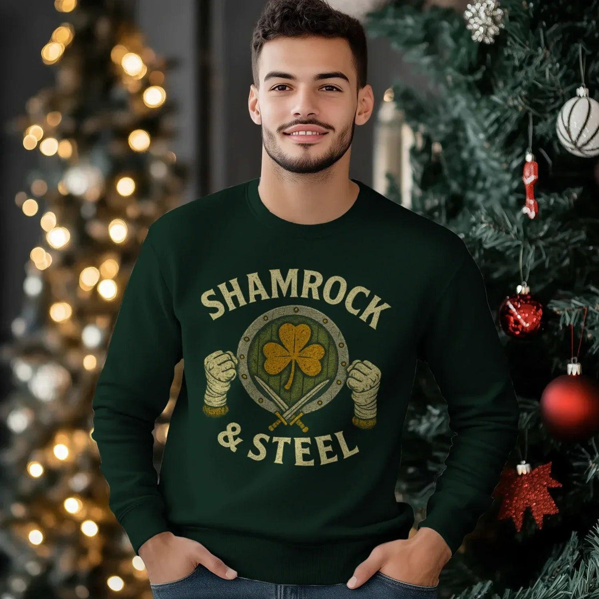 Irish Sweatshirt - Shamrock and Steel Unisex Streetwear - Celtic Wolfwear