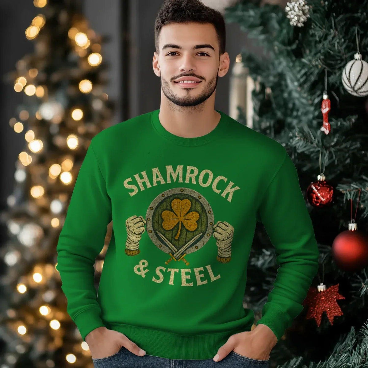 Irish Sweatshirt - Shamrock and Steel Unisex Streetwear - Celtic Wolfwear