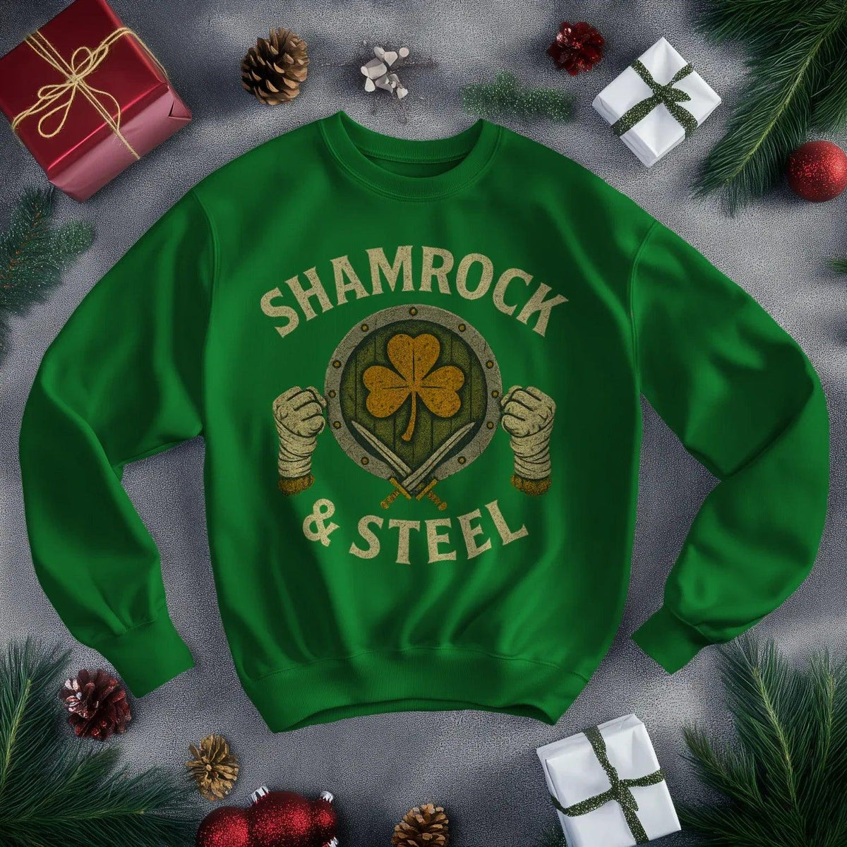 Irish Sweatshirt - Shamrock and Steel Unisex Streetwear - Celtic Wolfwear