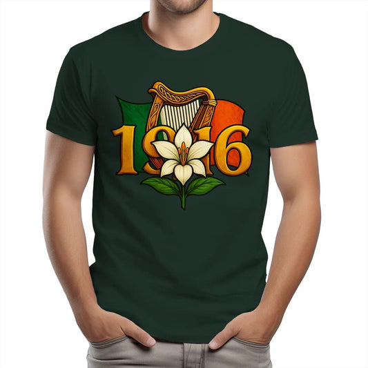 Irish T-Shirt - 1916 Easter Lily, Unisex Matchday Wear - Celtic Wolfwear