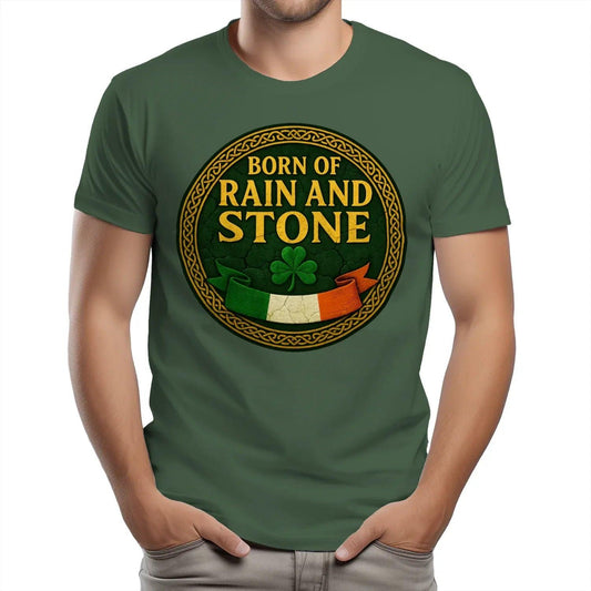 Irish T-Shirt - Born of Rain and Stone Tee XL, Unisex - Celtic Wolfwear