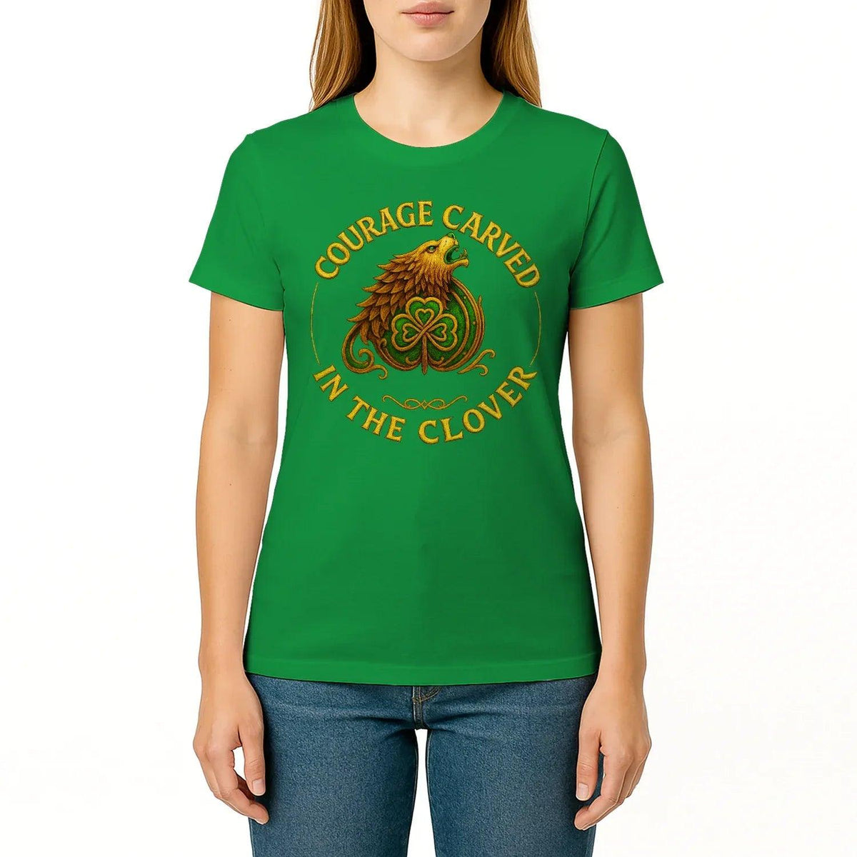 Irish T-Shirt - Clover Courage Carved Clover Tee Green - Celtic Wolfwear