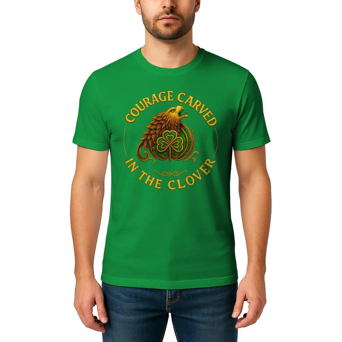 Irish T-Shirt - Clover Courage Carved Clover Tee Green - Celtic Wolfwear