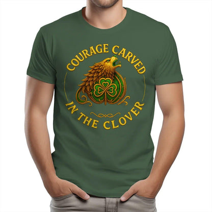 Irish T-Shirt - Clover Courage Carved Clover Tee Green - Celtic Wolfwear
