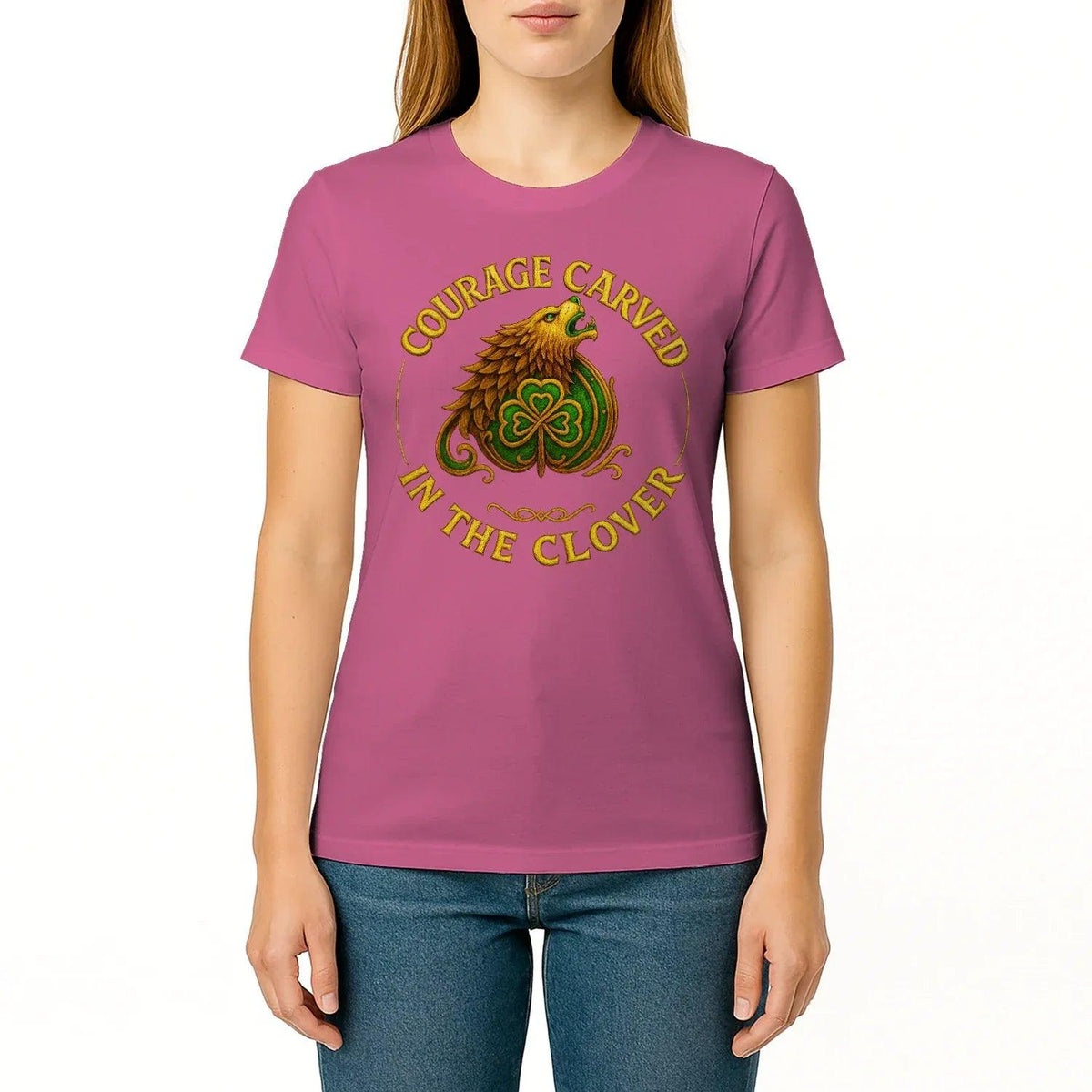 Irish T-Shirt - Clover Courage Carved Clover Tee Green - Celtic Wolfwear