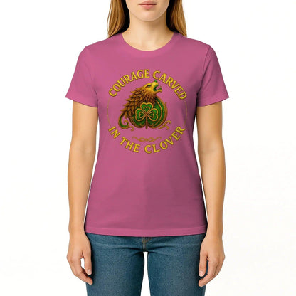 Irish T-Shirt - Clover Courage Carved Clover Tee Green - Celtic Wolfwear