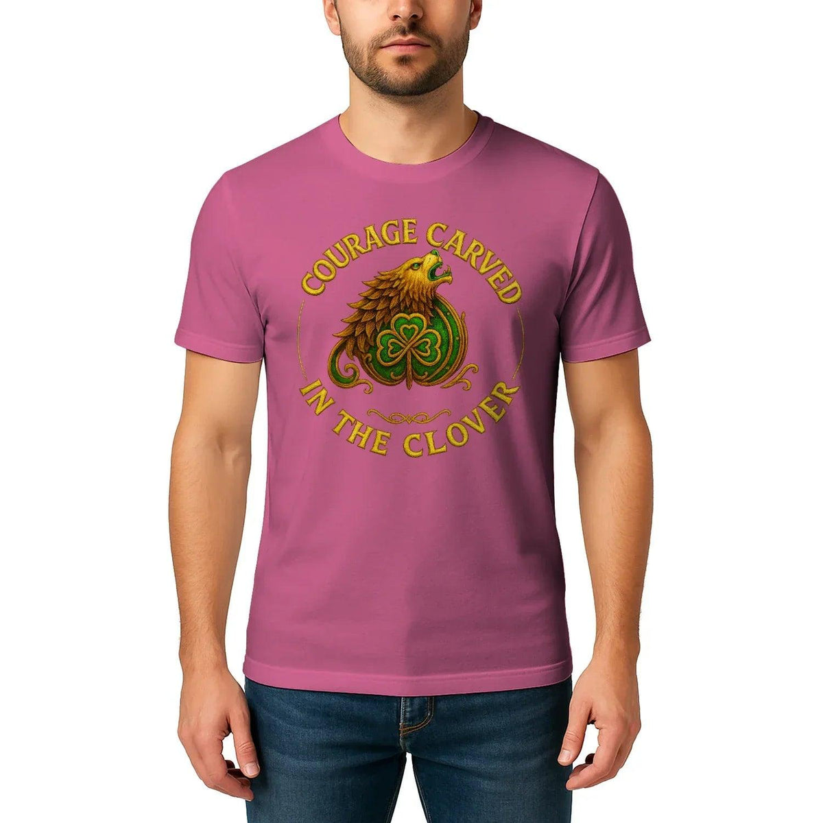 Irish T-Shirt - Clover Courage Carved Clover Tee Green - Celtic Wolfwear