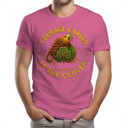 Irish T-Shirt - Clover Courage Carved Clover Tee Green - Celtic Wolfwear