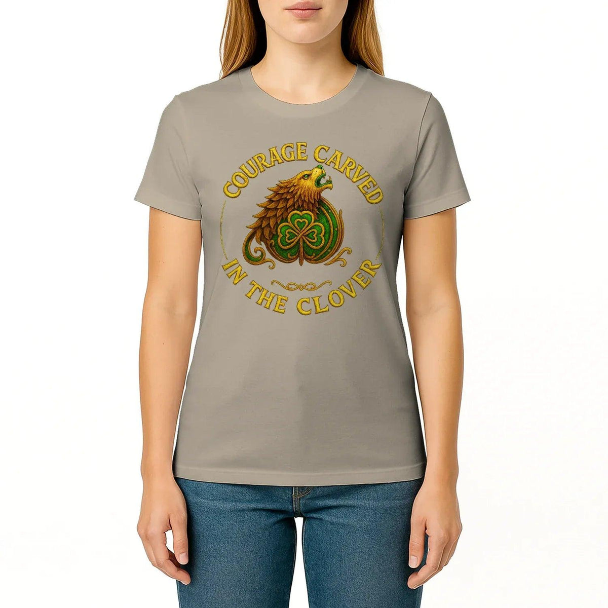 Irish T-Shirt - Clover Courage Carved Clover Tee Green - Celtic Wolfwear