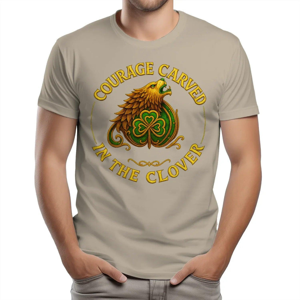 Irish T-Shirt - Clover Courage Carved Clover Tee Green - Celtic Wolfwear