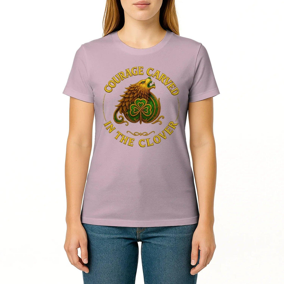 Irish T-Shirt - Clover Courage Carved Clover Tee Green - Celtic Wolfwear