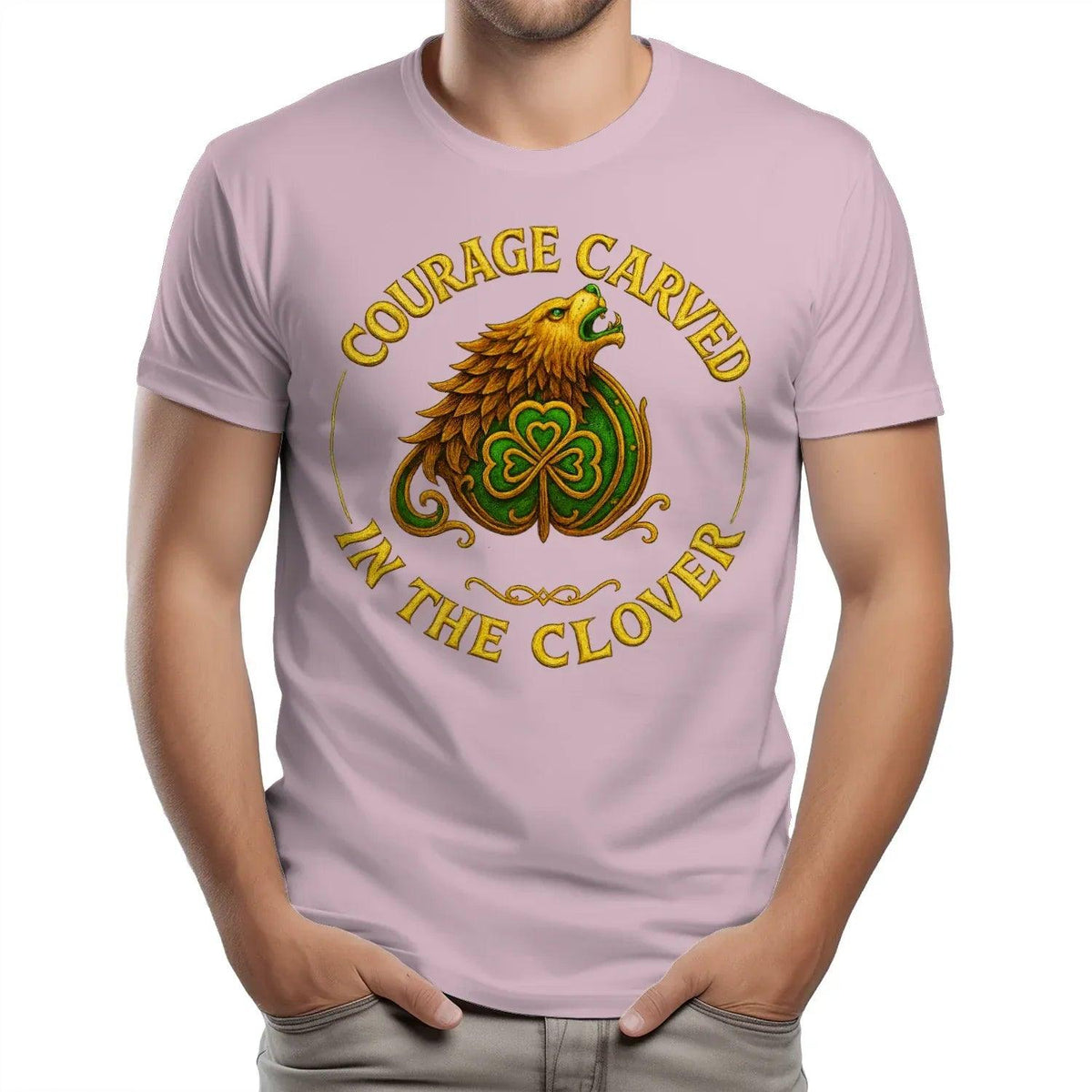 Irish T-Shirt - Clover Courage Carved Clover Tee Green - Celtic Wolfwear