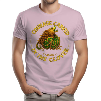 Irish T-Shirt - Clover Courage Carved Clover Tee Green - Celtic Wolfwear