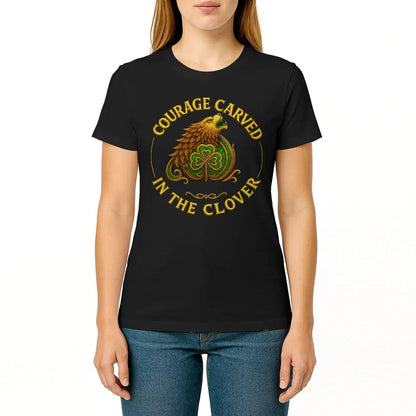 Irish T-Shirt - Clover Courage Carved Clover Tee Green - Celtic Wolfwear