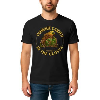Irish T-Shirt - Clover Courage Carved Clover Tee Green - Celtic Wolfwear