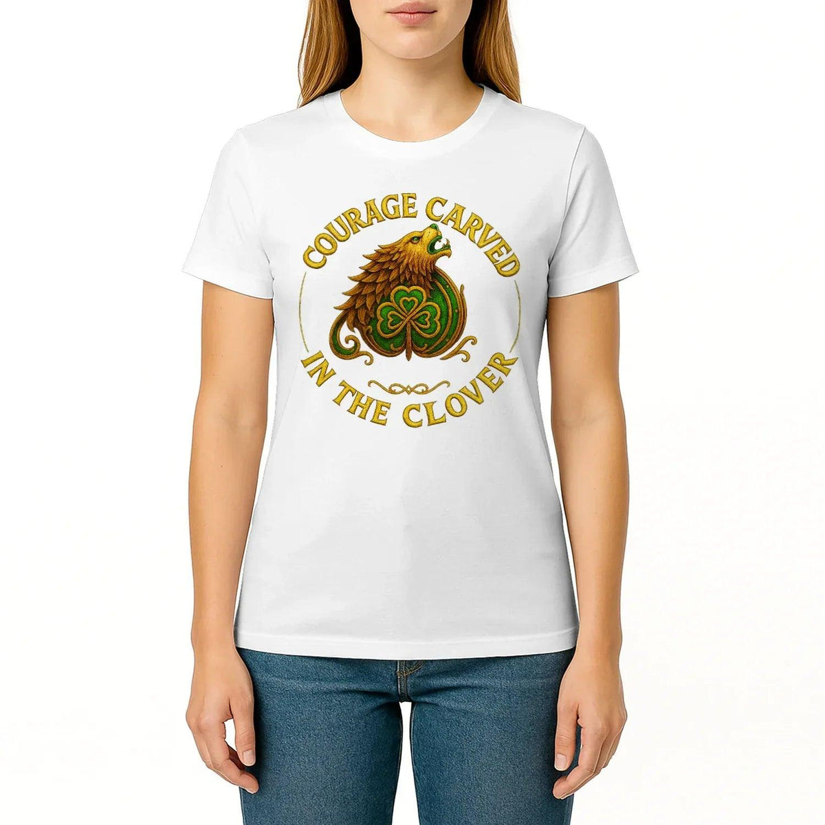 Irish T-Shirt - Clover Courage Carved Clover Tee Green - Celtic Wolfwear
