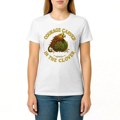 Irish T-Shirt - Clover Courage Carved Clover Tee Green - Celtic Wolfwear