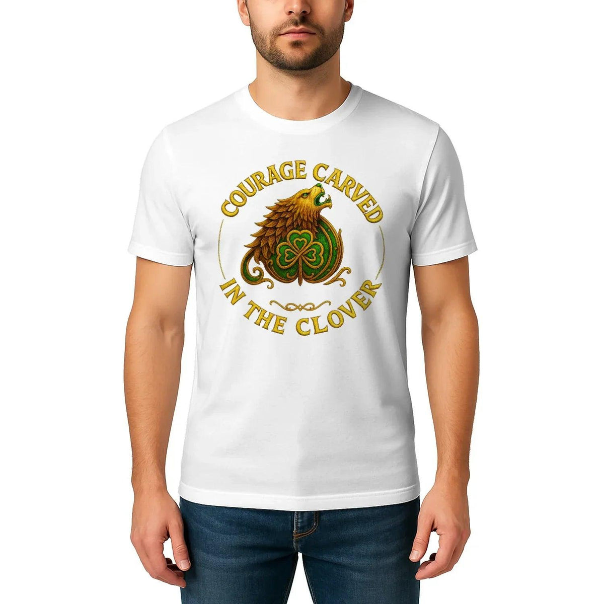 Irish T-Shirt - Clover Courage Carved Clover Tee Green - Celtic Wolfwear