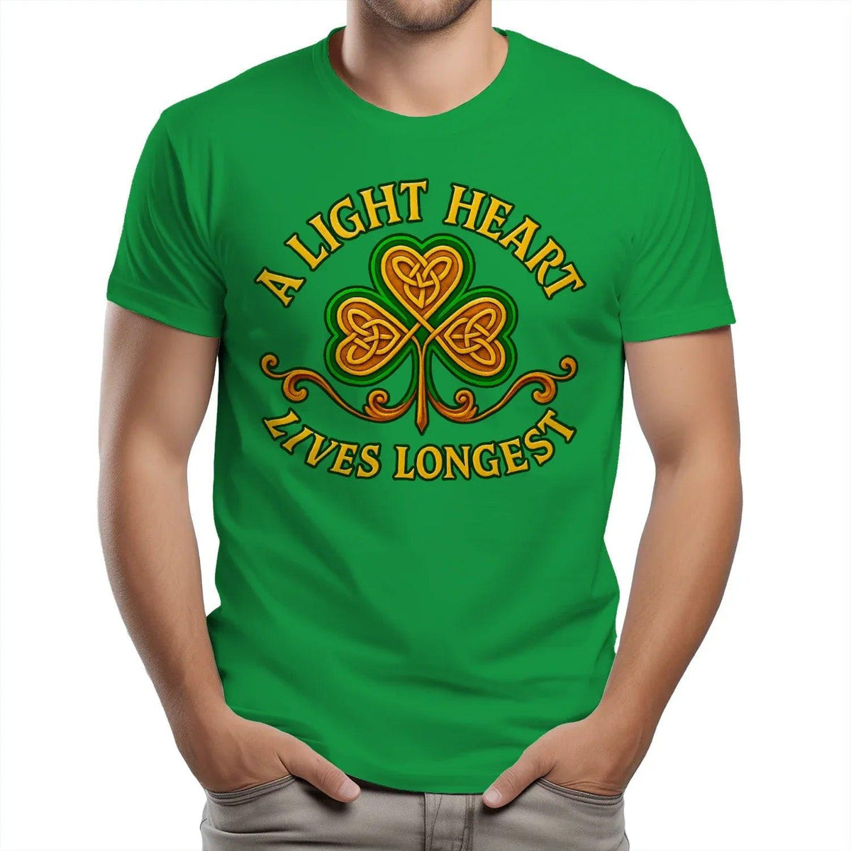 Irish T-Shirt - Clover Heart Gold Script Crew Tee Unisex - Celtic Wolfwear