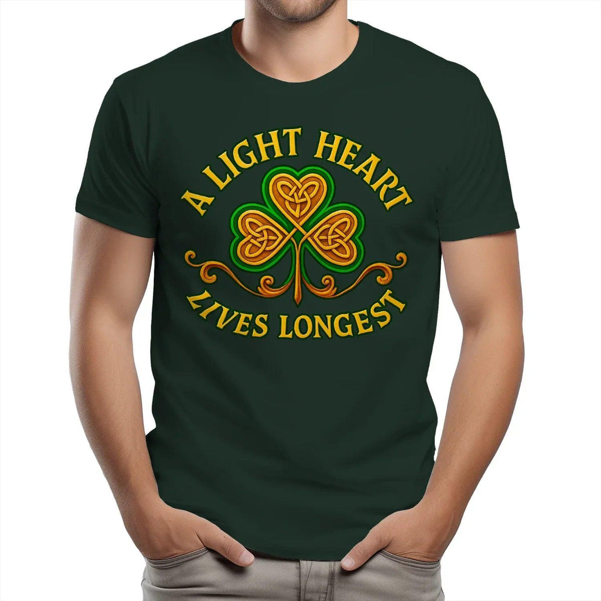 Irish T-Shirt - Clover Heart Gold Script Crew Tee Unisex - Celtic Wolfwear