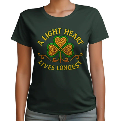 Irish T-Shirt - Clover Heart Gold Script Crew Tee Unisex - Celtic Wolfwear