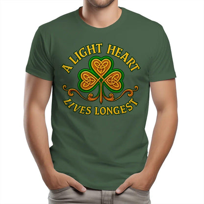 Irish T-Shirt - Clover Heart Gold Script Crew Tee Unisex - Celtic Wolfwear