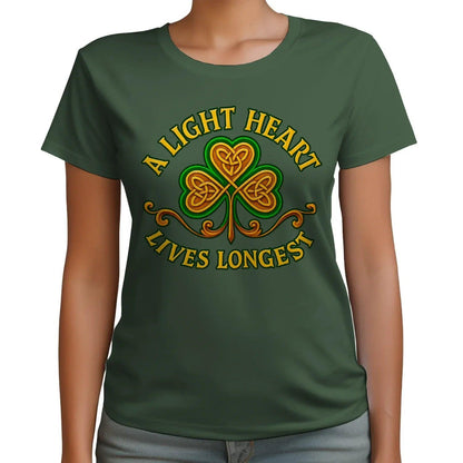 Irish T-Shirt - Clover Heart Gold Script Crew Tee Unisex - Celtic Wolfwear