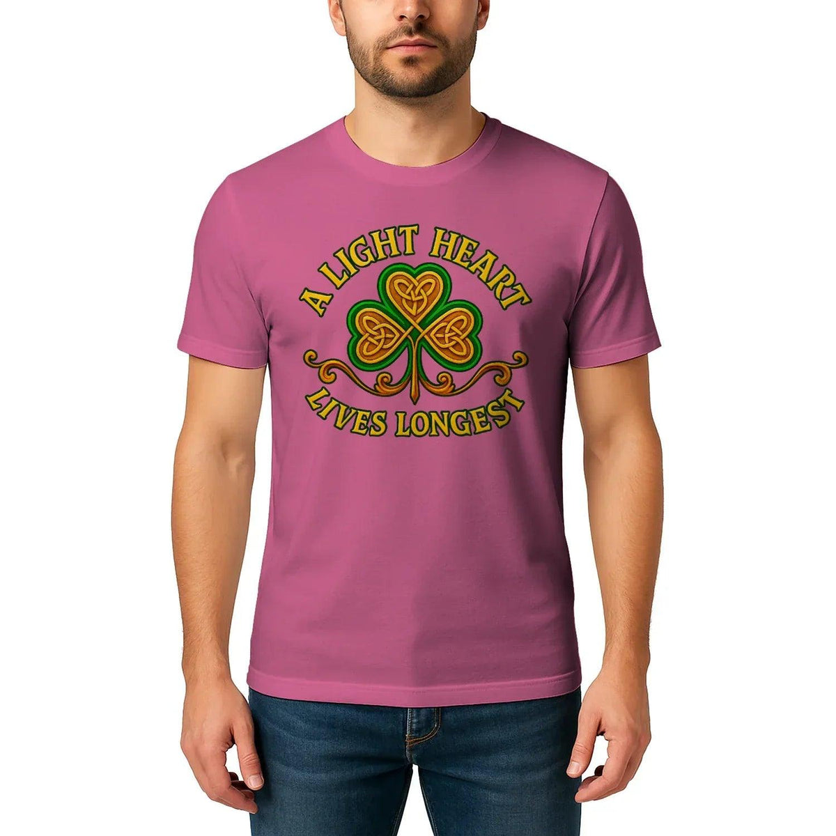 Irish T-Shirt - Clover Heart Gold Script Crew Tee Unisex - Celtic Wolfwear