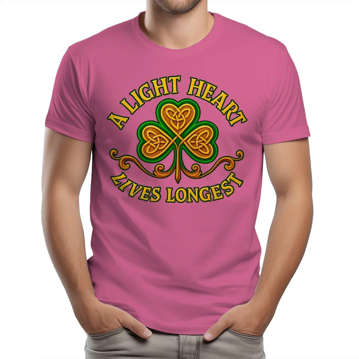 Irish T-Shirt - Clover Heart Gold Script Crew Tee Unisex - Celtic Wolfwear