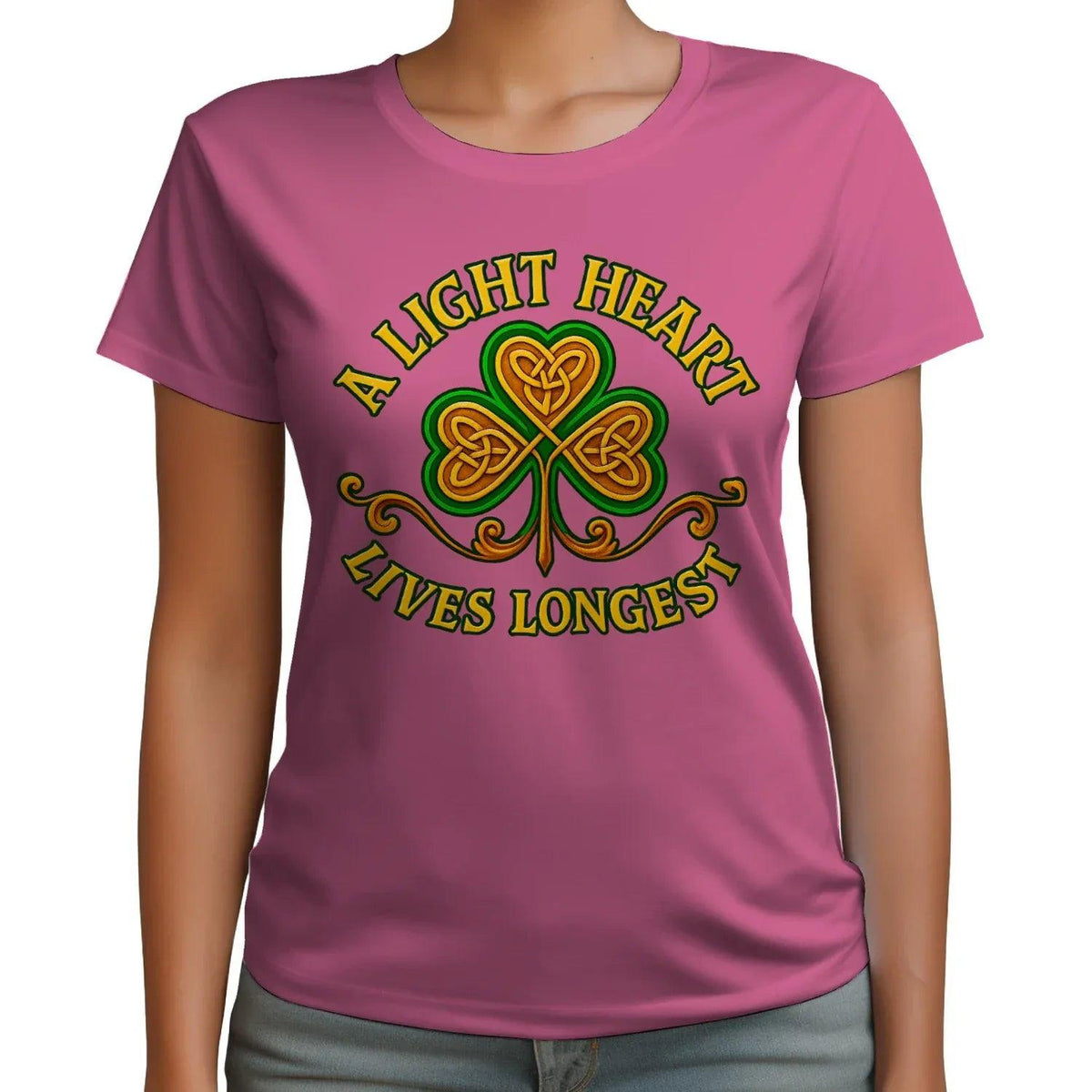 Irish T-Shirt - Clover Heart Gold Script Crew Tee Unisex - Celtic Wolfwear