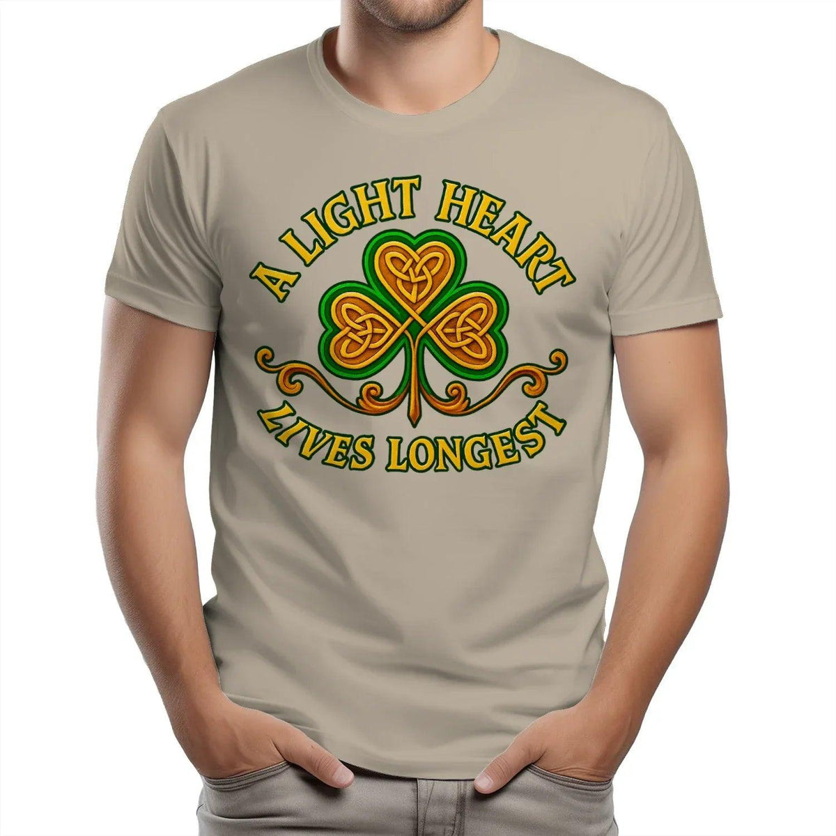 Irish T-Shirt - Clover Heart Gold Script Crew Tee Unisex - Celtic Wolfwear