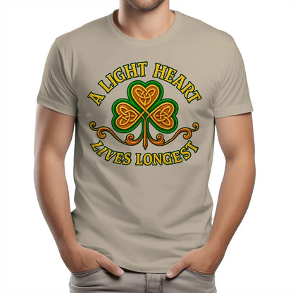 Irish T-Shirt - Clover Heart Gold Script Crew Tee Unisex - Celtic Wolfwear