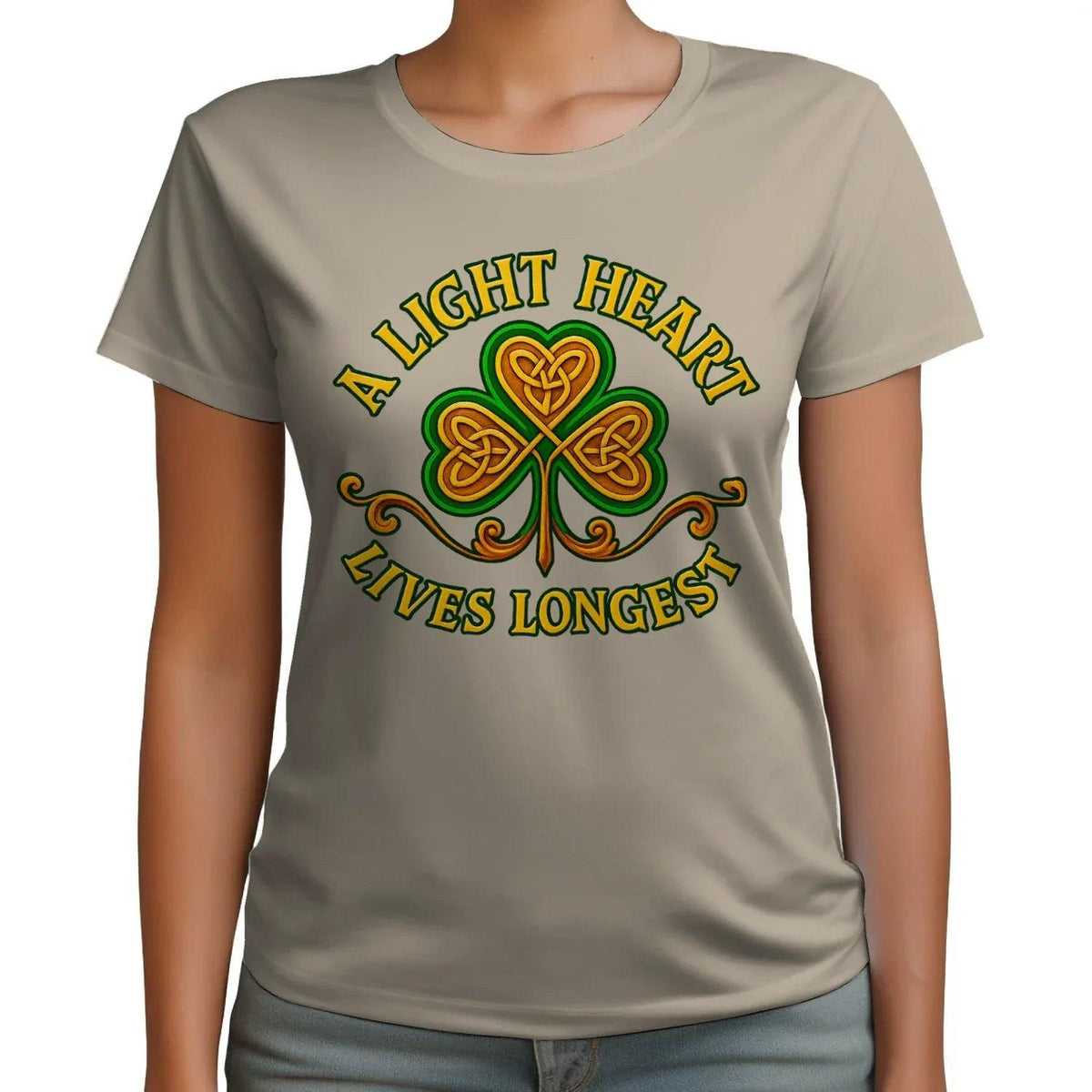 Irish T-Shirt - Clover Heart Gold Script Crew Tee Unisex - Celtic Wolfwear
