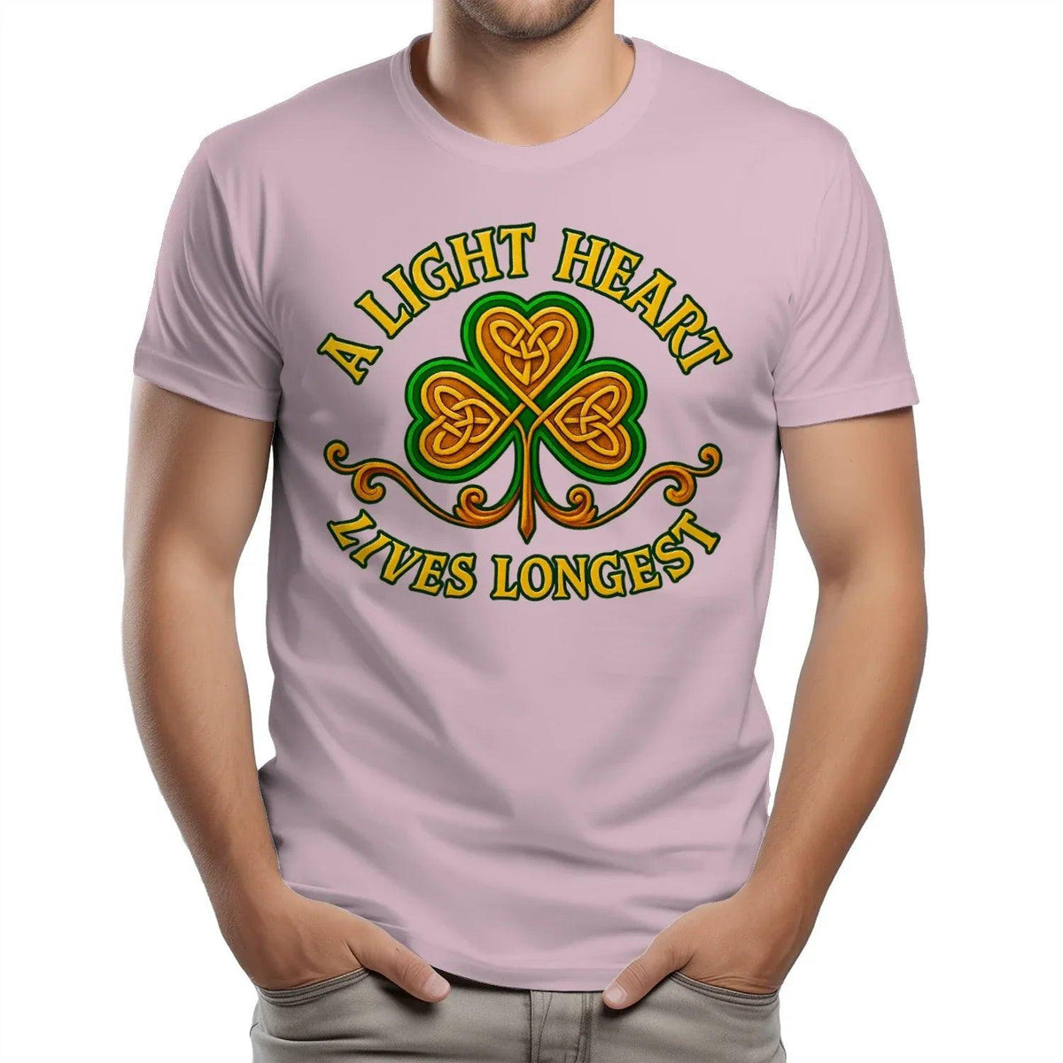Irish T-Shirt - Clover Heart Gold Script Crew Tee Unisex - Celtic Wolfwear