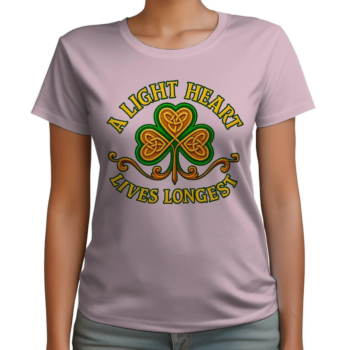 Irish T-Shirt - Clover Heart Gold Script Crew Tee Unisex - Celtic Wolfwear