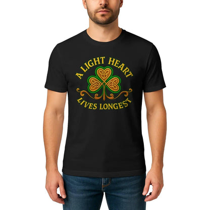 Irish T-Shirt - Clover Heart Gold Script Crew Tee Unisex - Celtic Wolfwear