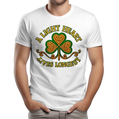 Irish T-Shirt - Clover Heart Gold Script Crew Tee Unisex - Celtic Wolfwear