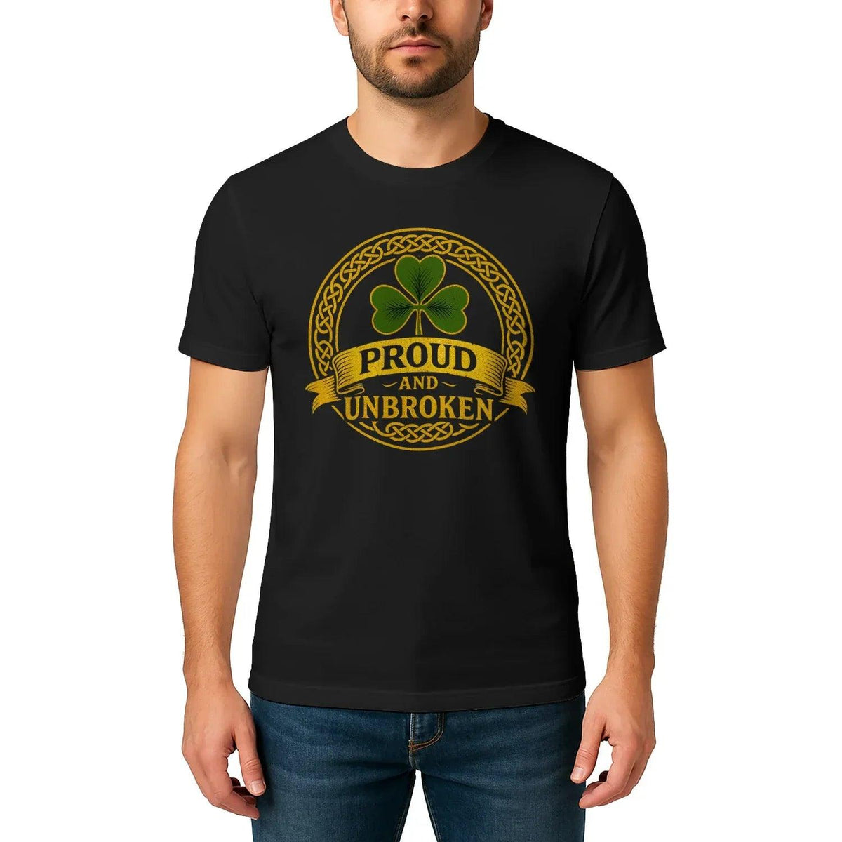 Irish T-Shirt - Heritage Crew Shamrock Emblem Print Unisex - Celtic Wolfwear
