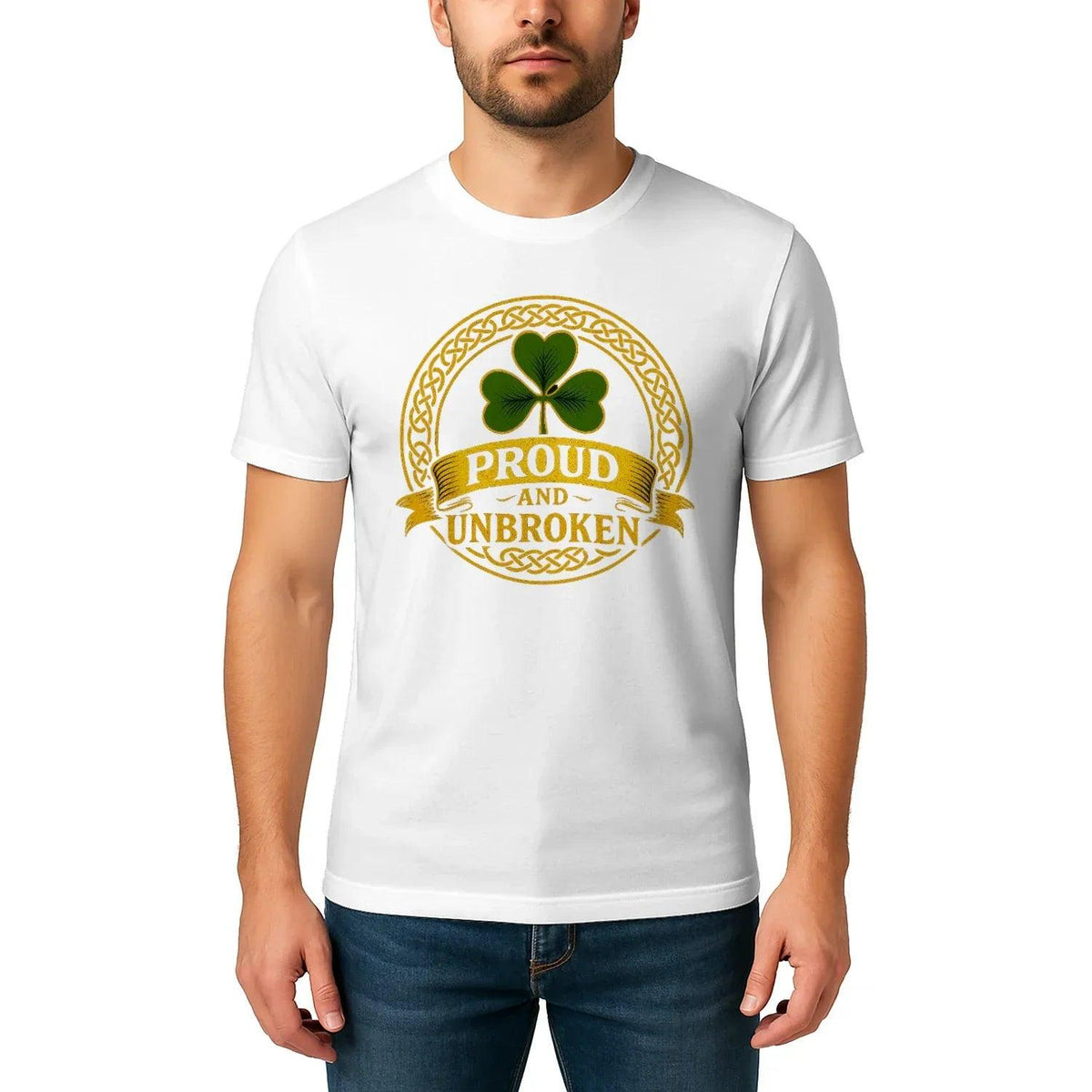 Irish T-Shirt - Heritage Crew Shamrock Emblem Print Unisex - Celtic Wolfwear