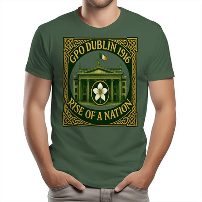 Irish T-Shirt - Heritage GPO Dublin 1916 Tee Green Unisex - Celtic Wolfwear