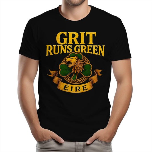 Irish T-Shirt - Heritage Grit Runs Green Tee Iconic Unisex - Celtic Wolfwear