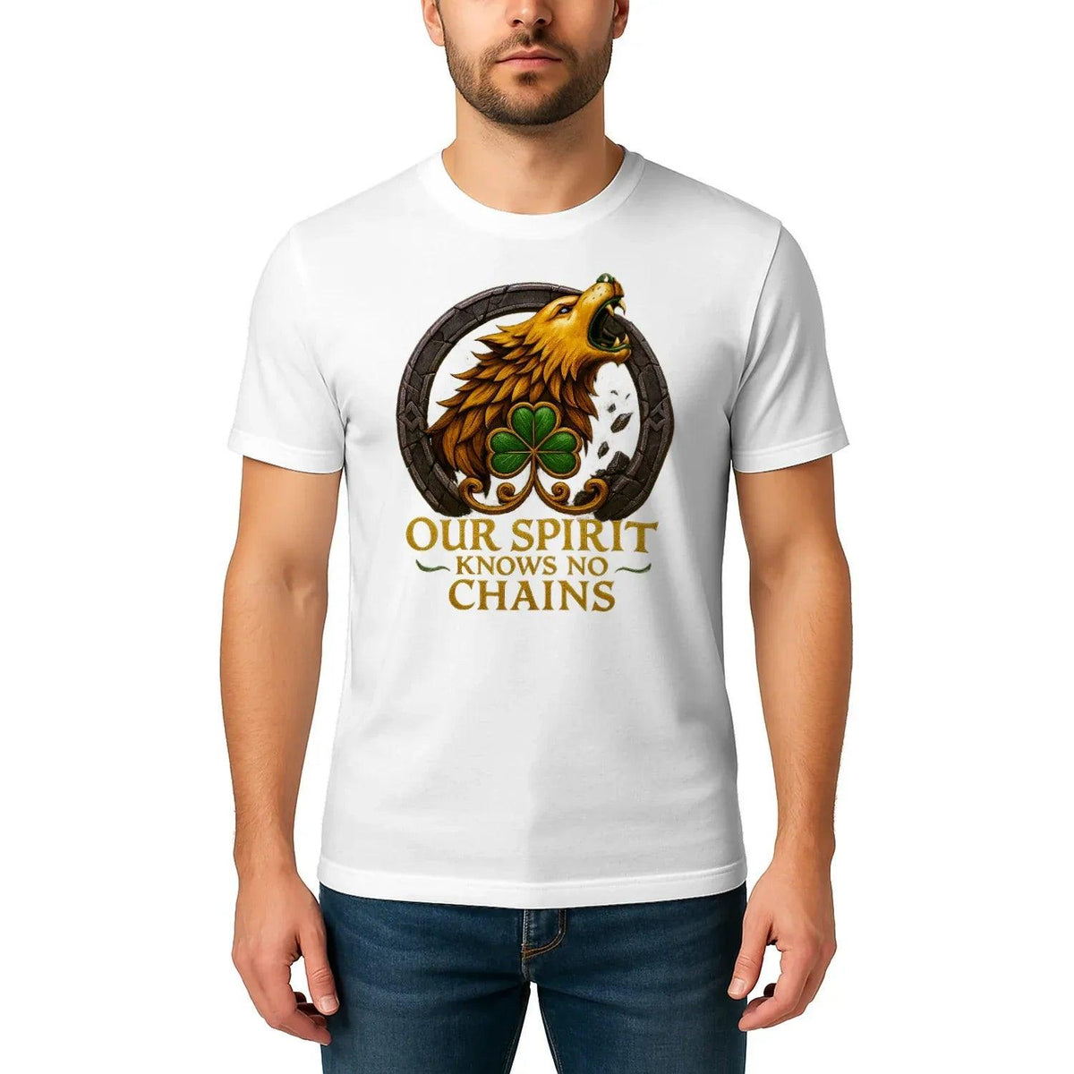 Irish T-Shirt - Our Spirit Knows No Chains Tee Wear Unisex - Celtic Wolfwear