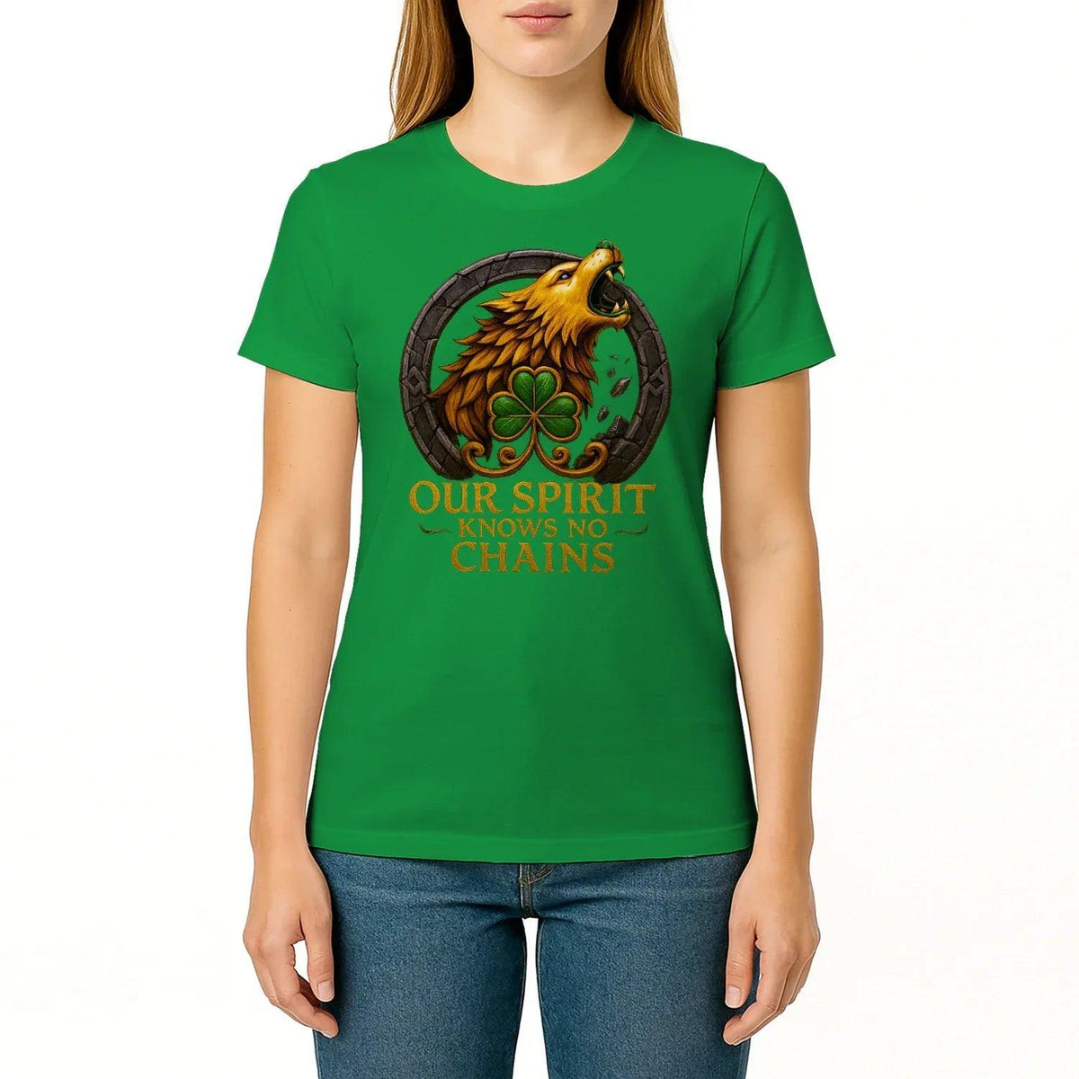 Irish T-Shirt - Our Spirit Knows No Chains Tee Wear Unisex - Celtic Wolfwear